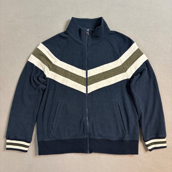 Faherty Legend Lounge Track Jacket Navy Blue Chevron Stripe Full Zip Women M - Picture 4 of 10